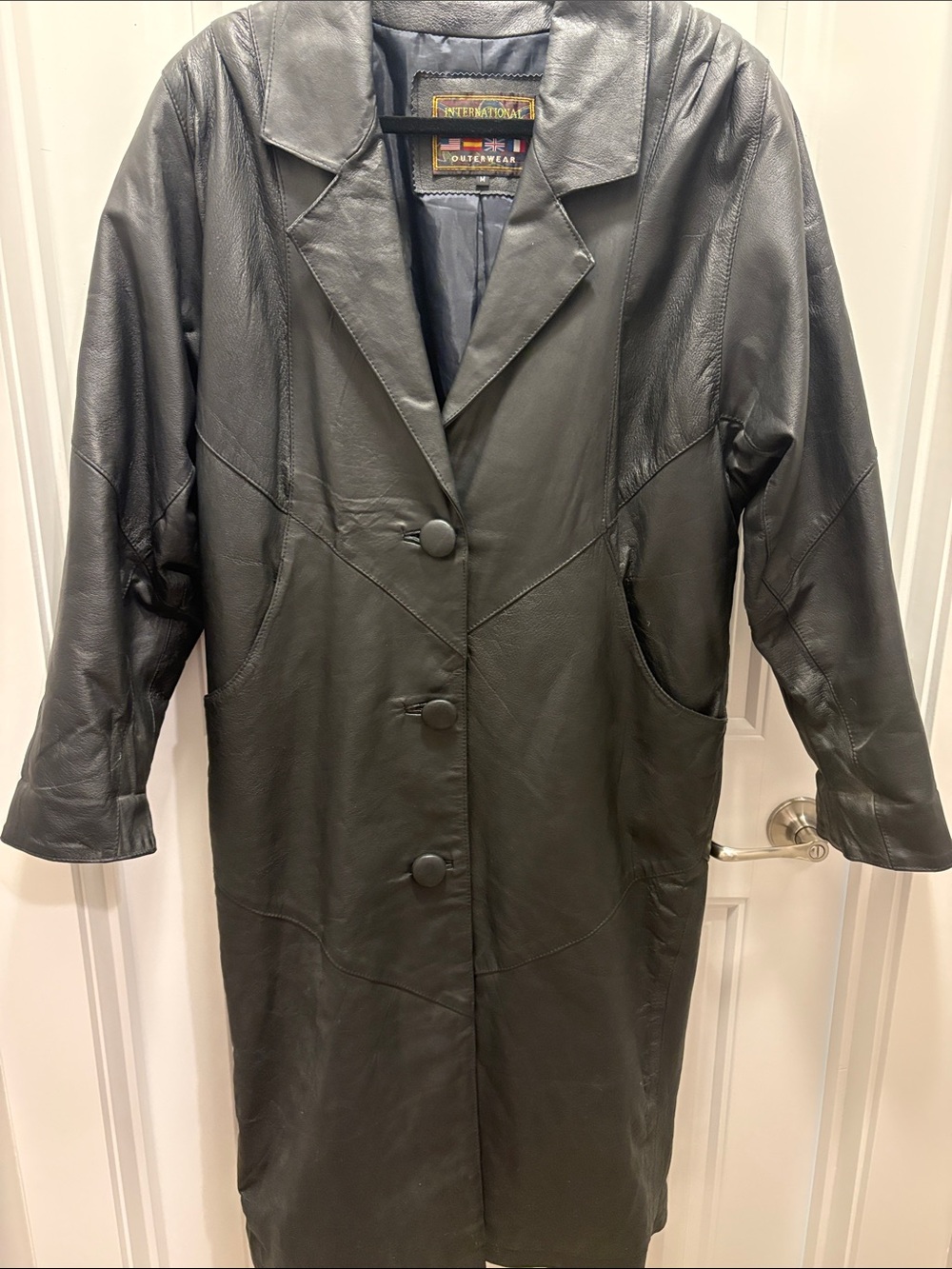 International Outerwear Black Genuine Leather Long Coat Women M